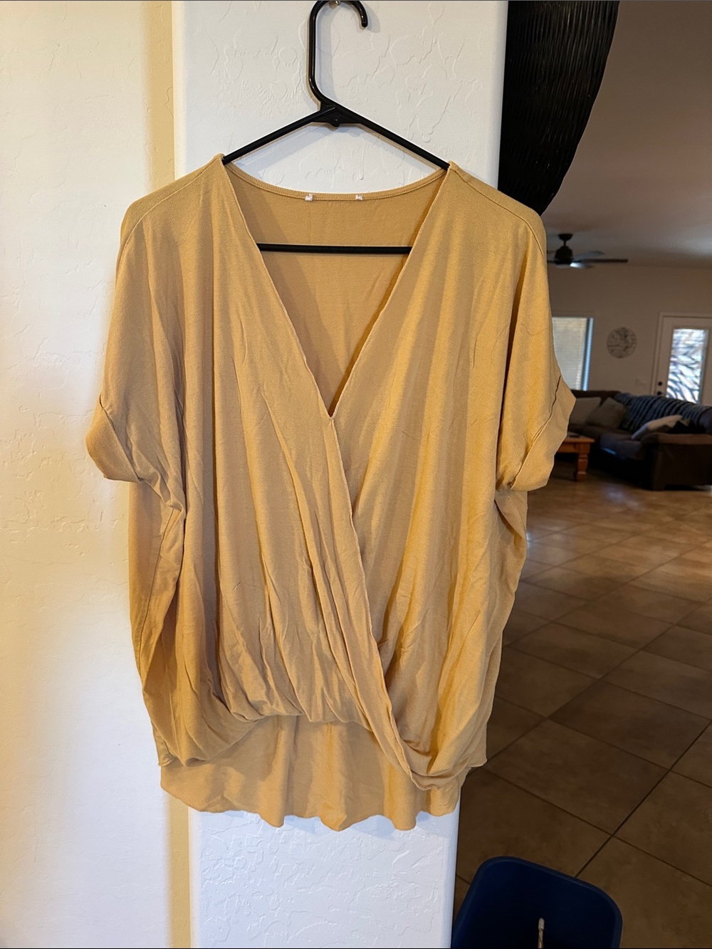 Double Zero Mauve Draped Surplice Short Sleeve Blouse buckle yellow